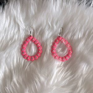 Pink Diamond Beaded Hoop Earrings